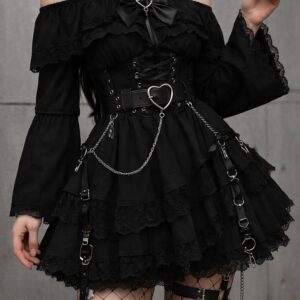 Mini abito gotico dark kawaii con dettagli in pizzo